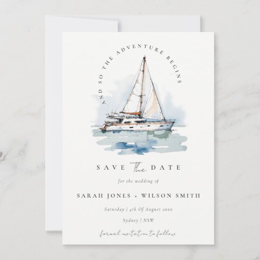 Save The Date Elégant Mariage de navigation de plaisance Dusky (Devant)