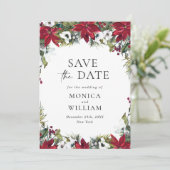 Save The Date Élégant Mariage de Noël Rouge Poinsettia (Debout devant)