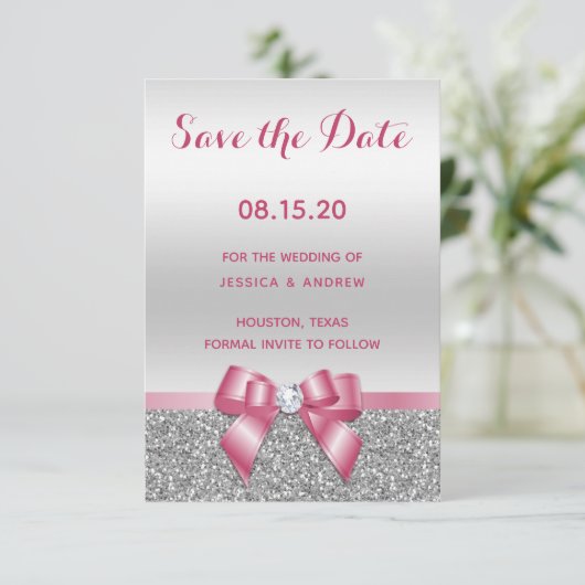 Save The Date Élégant Mariage de Parties scintillant romantique  (Debout devant)