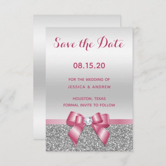 Save The Date Élégant Mariage de Parties scintillant romantique  (Devant / Derrière)