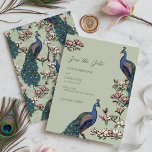 Save The Date Élégant Mariage de Peacock Floral Sage<br><div class="desc">Cette Elégante Sage Floral Peacock Wedding Save the Date présente des paons bleus et turquoises dessinés à la main et perchés sur des branches de Magnolia en pleine floraison à l'encre noire sur un élégant arrière - plan vert sauge. Le fond est orné d'un beau motif aux mêmes éléments d'art....</div>