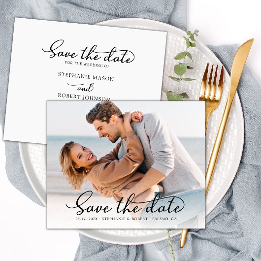 Save The Date Élégant Mariage de photo de script élégant