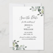 Save The Date Elégant Mariage de PHOTO Eucalyptus aquarelle (Dos)