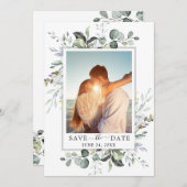 Save The Date Elégant Mariage de PHOTO Eucalyptus aquarelle (Devant / Derrière)
