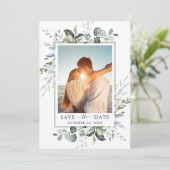 Save The Date Elégant Mariage de PHOTO Eucalyptus aquarelle (Debout devant)