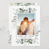 Save The Date Elégant Mariage de PHOTO Eucalyptus aquarelle (Devant / Derrière)