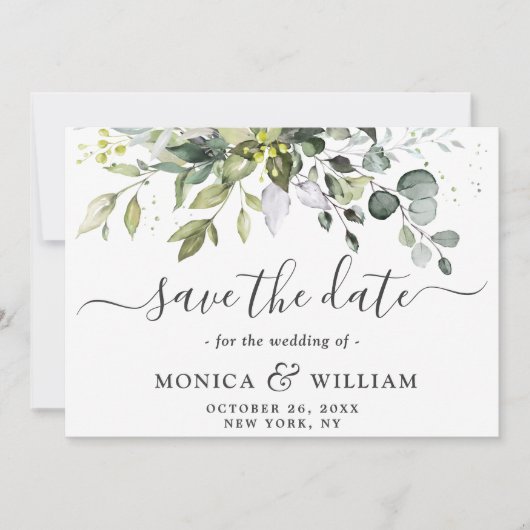 Save The Date Elégant Mariage de PHOTO Floral Eucalyptus (Devant)