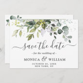 Save The Date Elégant Mariage de PHOTO Floral Eucalyptus (Devant / Derrière)
