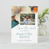 Save The Date Élégant Mariage de photo végétale tropicale (Debout devant)