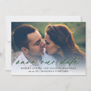 Save The Date Élégant Mariage de photos en vert foncé