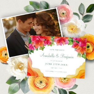 Save The Date Élégant Mariage de photos Orange Floral Bougainvil