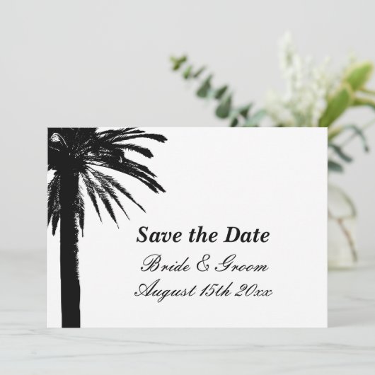 Save The Date Elégant mariage de plage de palmier enregistrer la (Debout devant)
