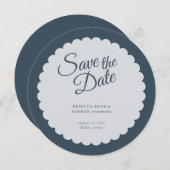 Save The Date Élégant Mariage de script bleu foncé (Devant / Derrière)