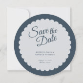 Save The Date Élégant Mariage de script bleu foncé (Devant)