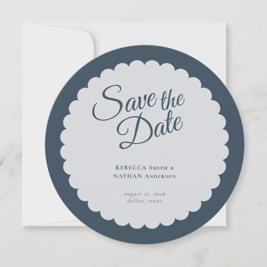 Save The Date Élégant Mariage de script bleu foncé (Devant)