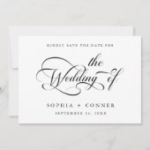 Save The Date Élégant Mariage de script de charme noir et blanc (Devant)