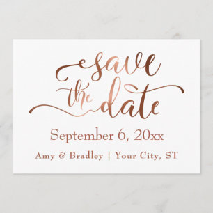 Save The Date Élégant mariage de script de cuivre subtil Enregis