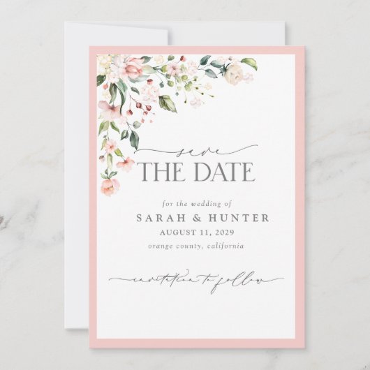 Save The Date Élégant Mariage de script de photo rose (Devant)