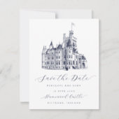 Save The Date Elégant Mariage de script d'illustration de châtea (Devant)