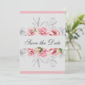 Save The Date Élégant Mariage de script floral gris rose (Debout devant)