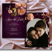 Save The Date Élégant Mariage de script floral Moody Bourgogne