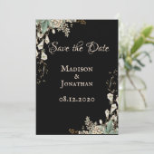Save The Date Élégant Mariage de script floral noir (Debout devant)