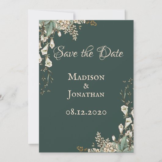 Save The Date Élégant Mariage de script floral vert (Devant)