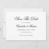 Save The Date Élégant Mariage de script noir et blanc (Devant)