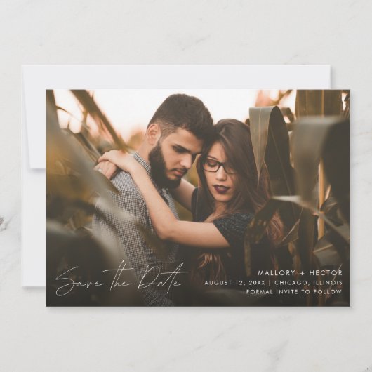 Save The Date Élégant Mariage de script photo moderne (Devant)