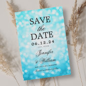 Save The Date Élégant Mariage de script Turquoise Bokeh Lumières