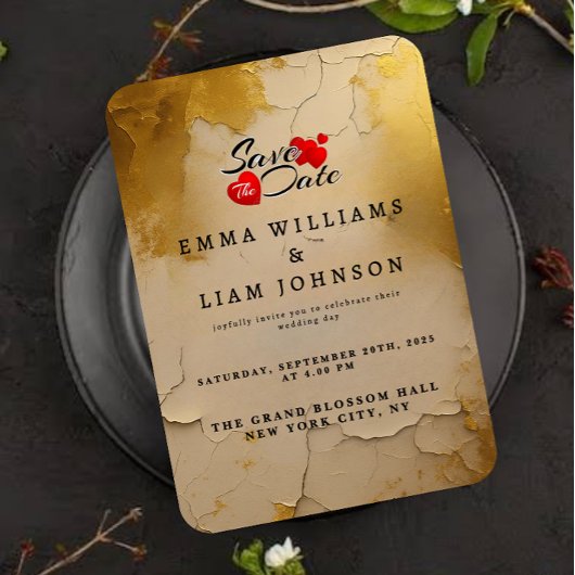 Save The Date Élégant Mariage de texture craquée à l'huile d'or