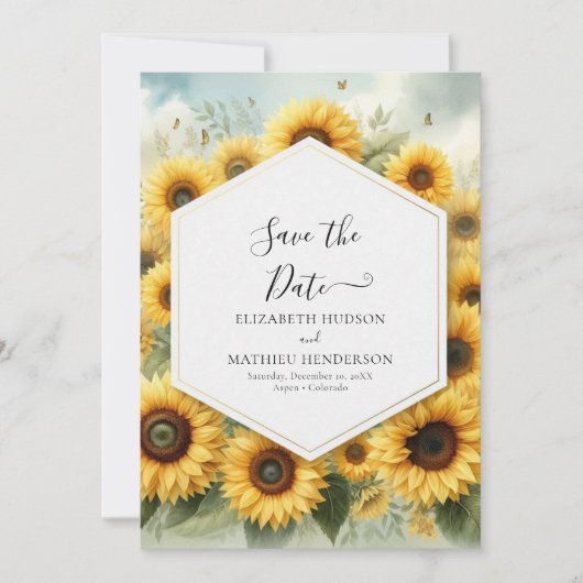 Save The Date Élégant Mariage de tournesol Boho (Devant)