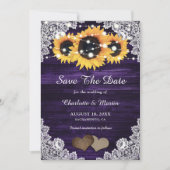 Save The Date Elégant Mariage de tournesol en bois violet (Devant)