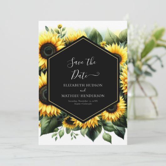 Save The Date Élégant Mariage de tournesol en fleurs (Debout devant)