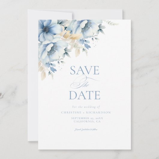 Save The Date Élégant Mariage de trame géométrique Floral bleu (Devant)