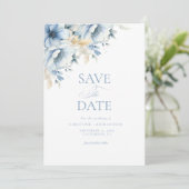 Save The Date Élégant Mariage de trame géométrique Floral bleu (Debout devant)