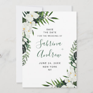 Save The Date Elégant Mariage de verdure Bohème Orchidée Blanche