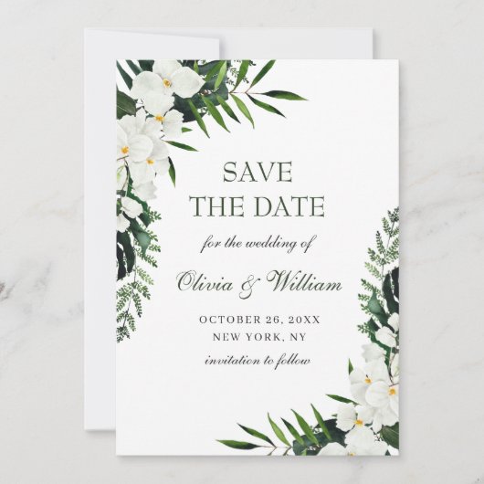 Save The Date Elégant Mariage de verdure Bohème Orchidée Blanche (Devant)