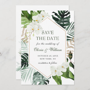 Save The Date Elégant Mariage de verdure Bohème Orchidée Blanche