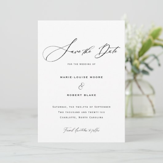 Save The Date Élégant Mariage d'encre de calligraphie formelle (Debout devant)