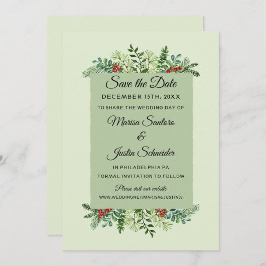 Save The Date Élégant Mariage d'hiver Noël Fête Florale (Devant / Derrière)