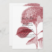 Save The Date Élégant Mariage d'Hydrangée bordeaux (Devant / Derrière)