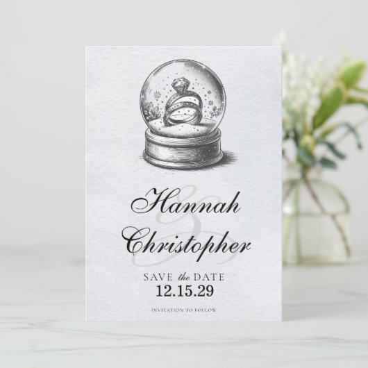 Save The Date Élégant Mariage du Globe des neiges (Debout devant)