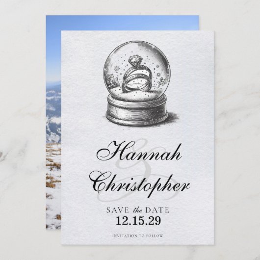 Save The Date Élégant Mariage du Globe des neiges (Devant / Derrière)