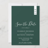 Save The Date Élégant Mariage Emerald Green Script (Devant)