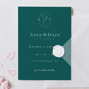Save The Date Élégant Mariage émeraude de monogramme floral
