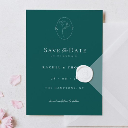 Save The Date Élégant Mariage émeraude de monogramme floral