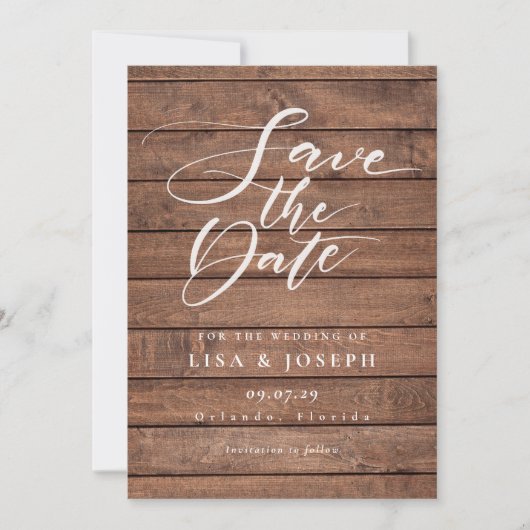 Save The Date Élégant mariage en bois rustique  (Devant)