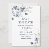 Save The Date Elégant mariage en feuillage bleu Dusty Enregistre (Devant)
