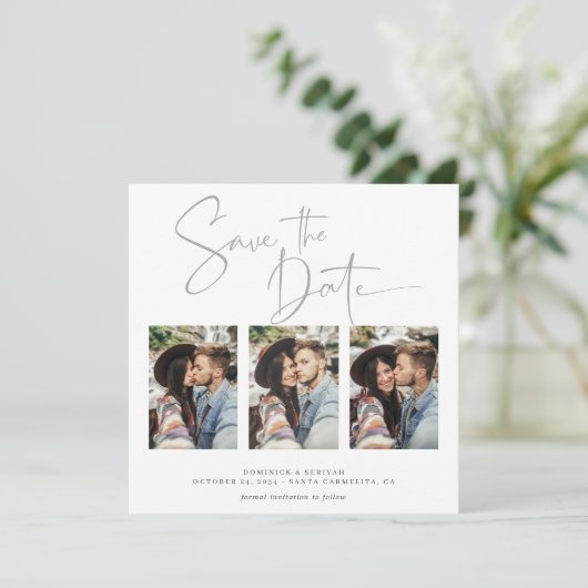 Save The Date Elégant mariage en marbre argenté Enregistrer la d (Debout devant)